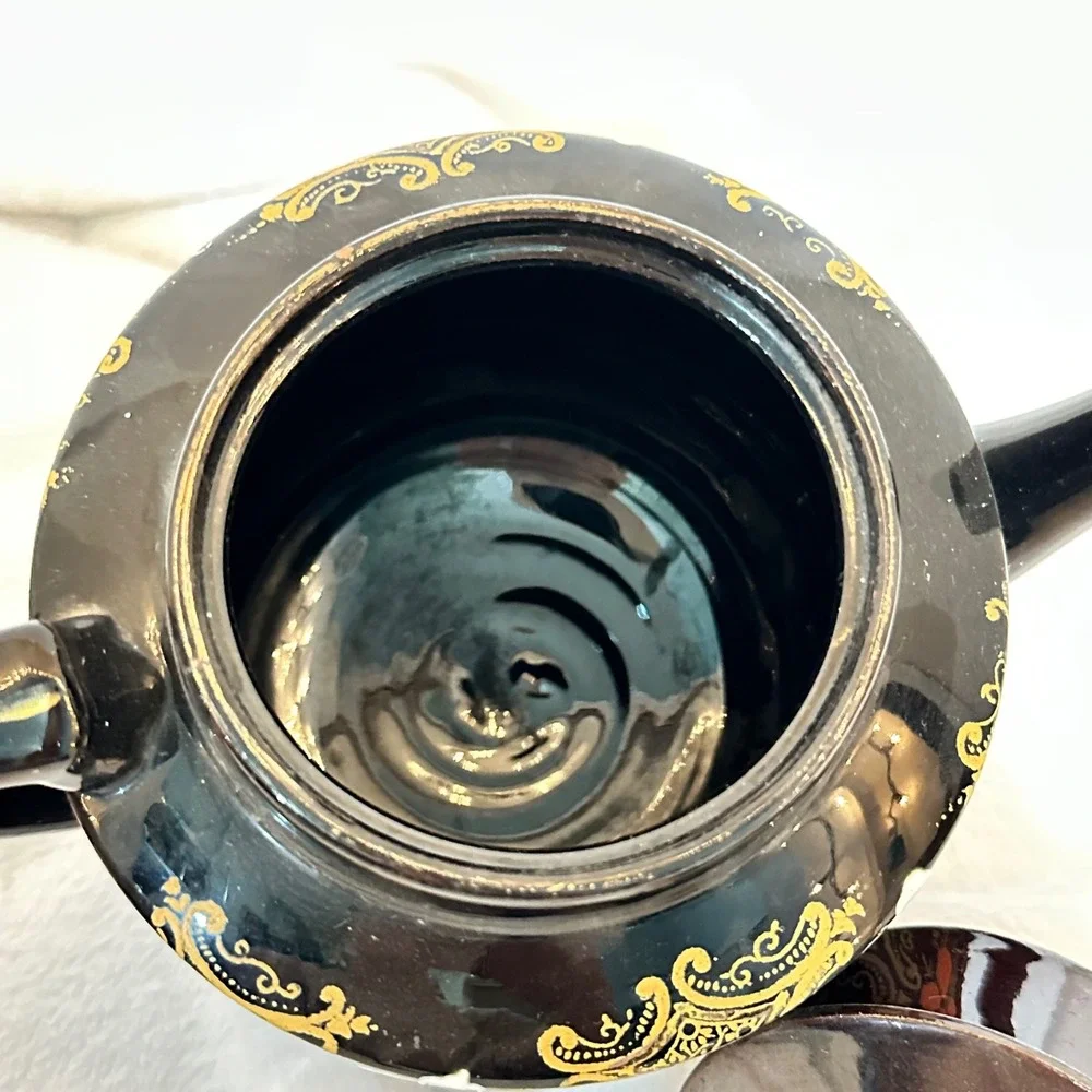 Vintage Hague Teapot Dark Hand Painted Floral Made in England Cottagecore Glazed